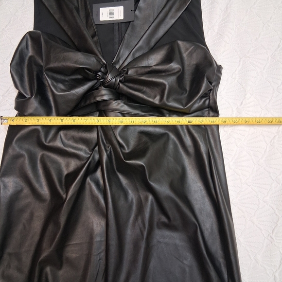 FTF Strapless Black Faux Leather Knot-Front Evening Dress Midi - Picture 15 of 16